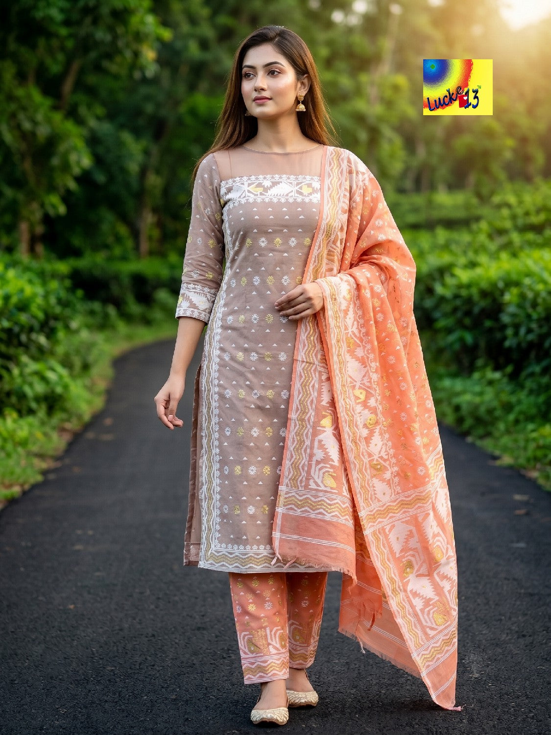 Handloom Jamdani Kurti, Dupatta & Pant Set