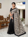 Jamkantha Saree - Black & Off-White Printed Saree