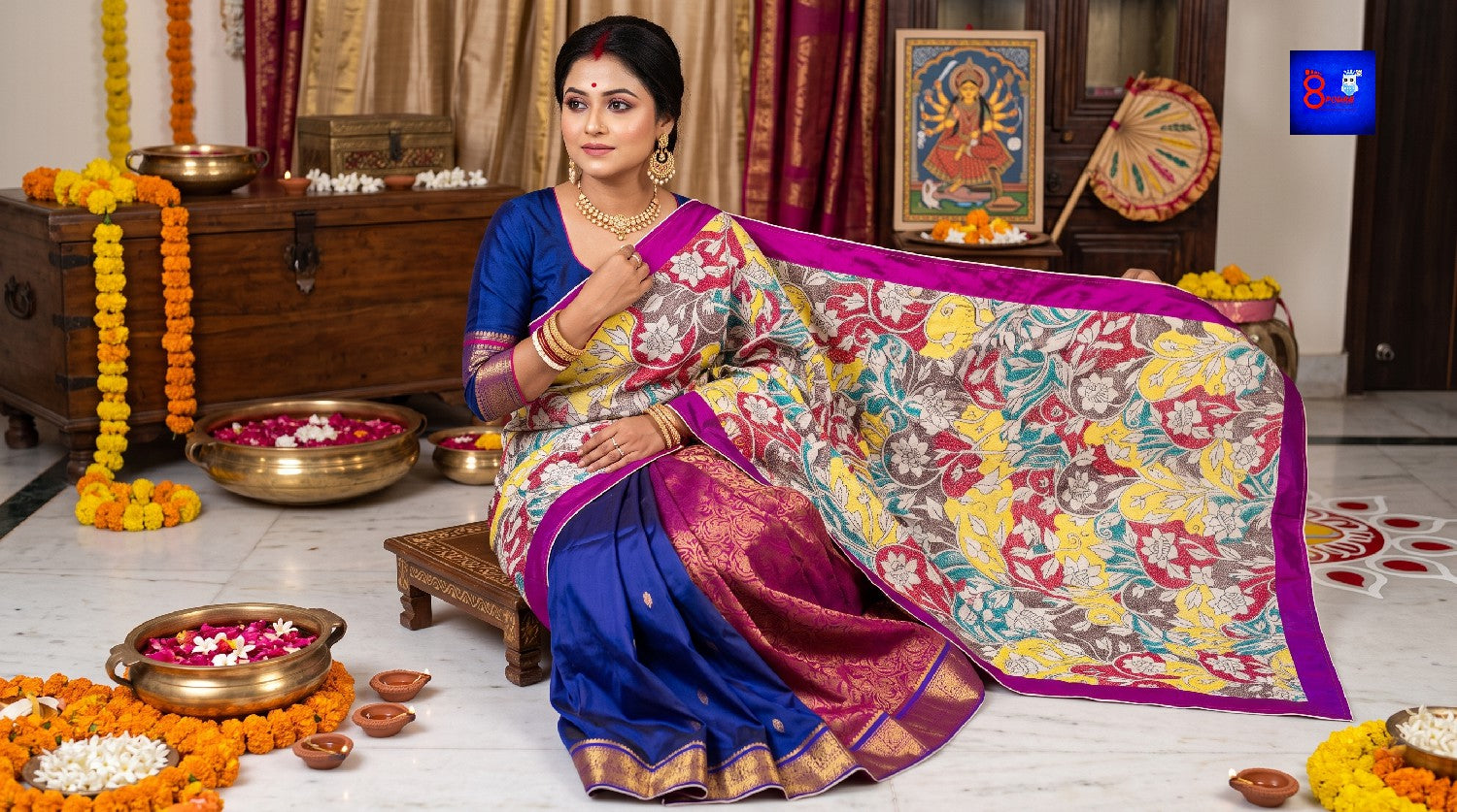 Threaded Fusion Silk Saree