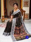 Cotton Lambani with Jamdani Border Saree - Black & White