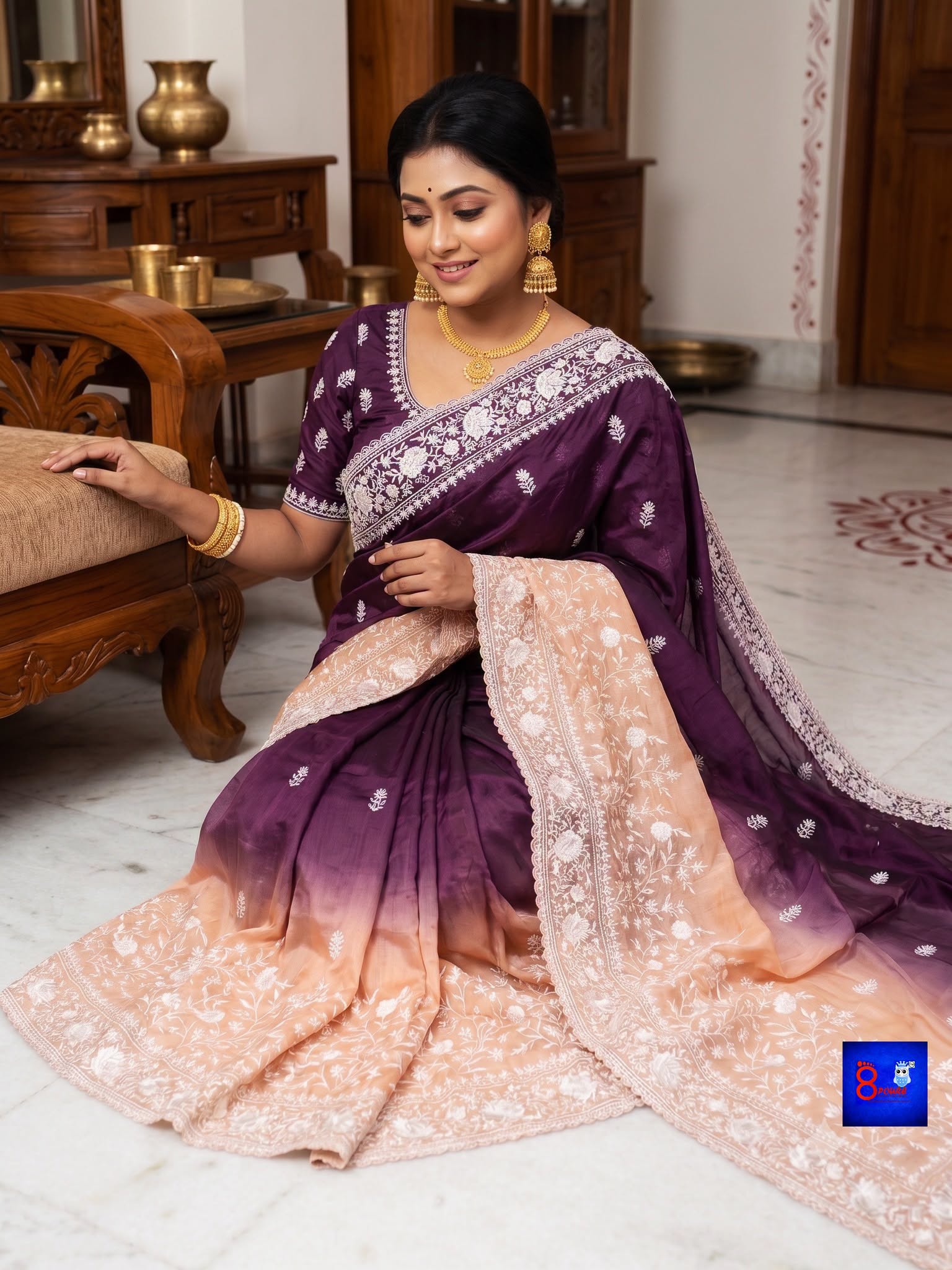 Chiffon Tissue Chikankari Parshi Embroidered Saree