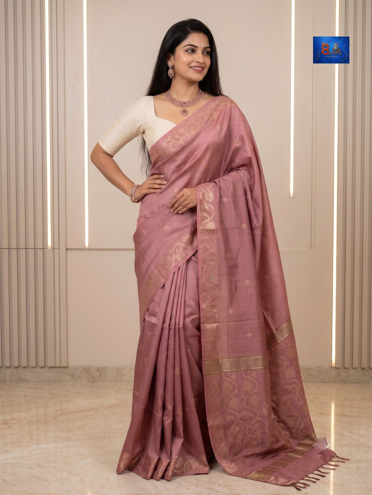 Modal Silk Jamdani Saree - Dusty Pink