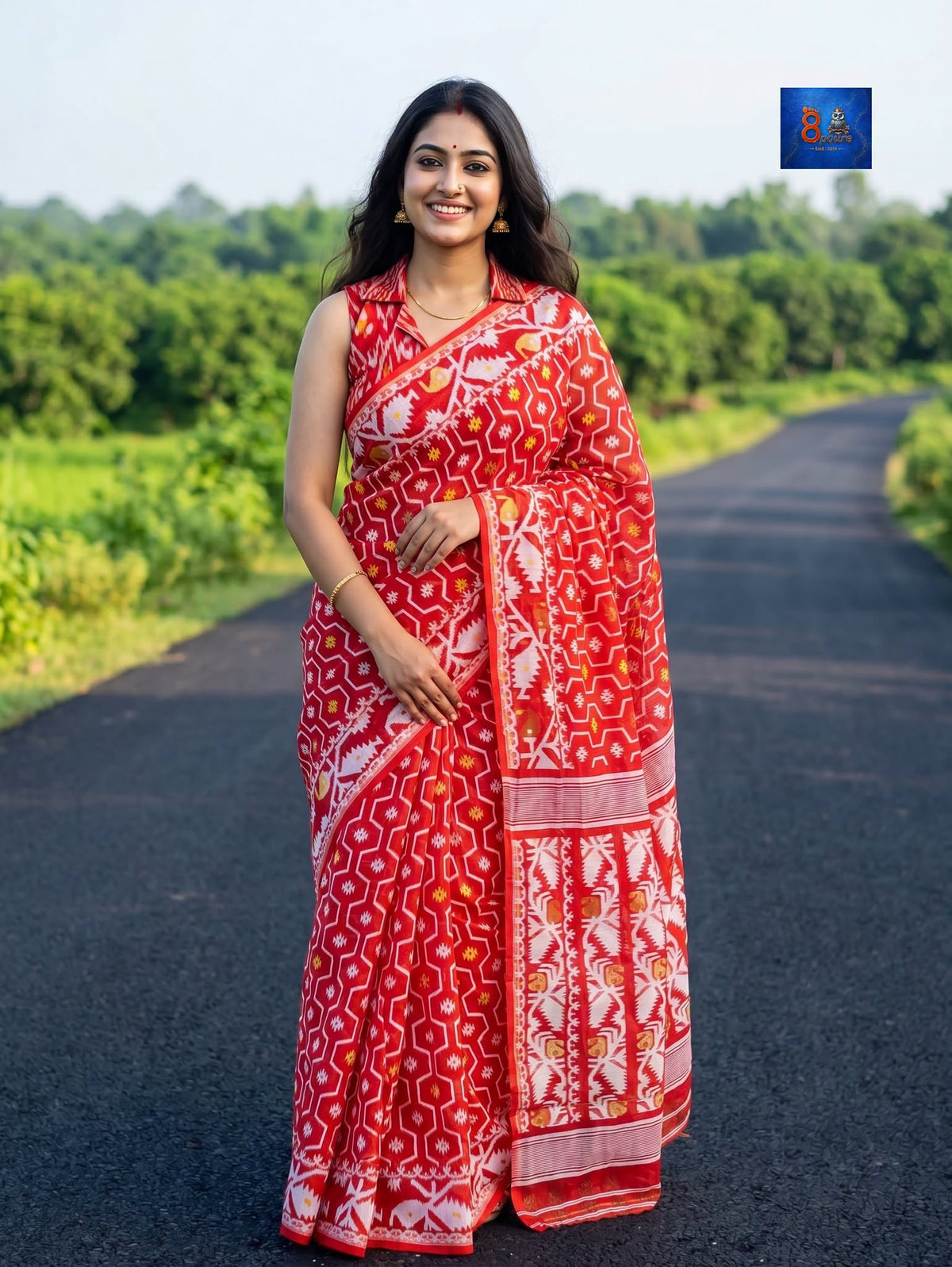 Soft Jamdani Saree - Crimson Red