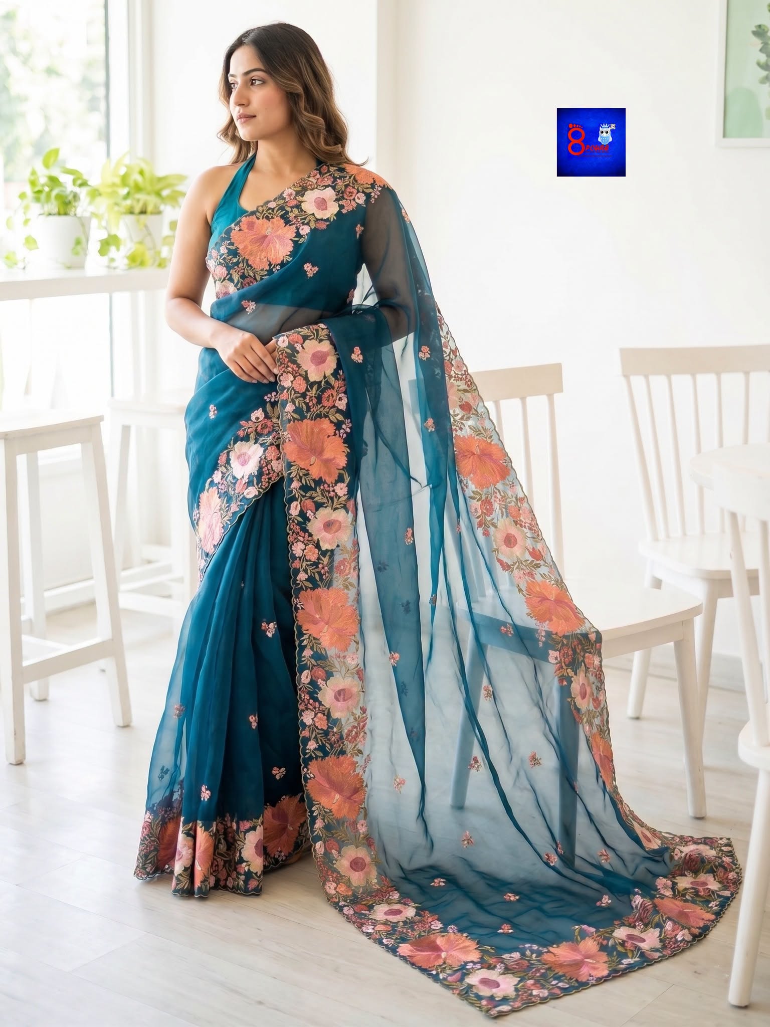 Pure Organza Parshi Embroidered Saree