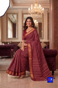 Zari Border Slub Cotton Printed Saree