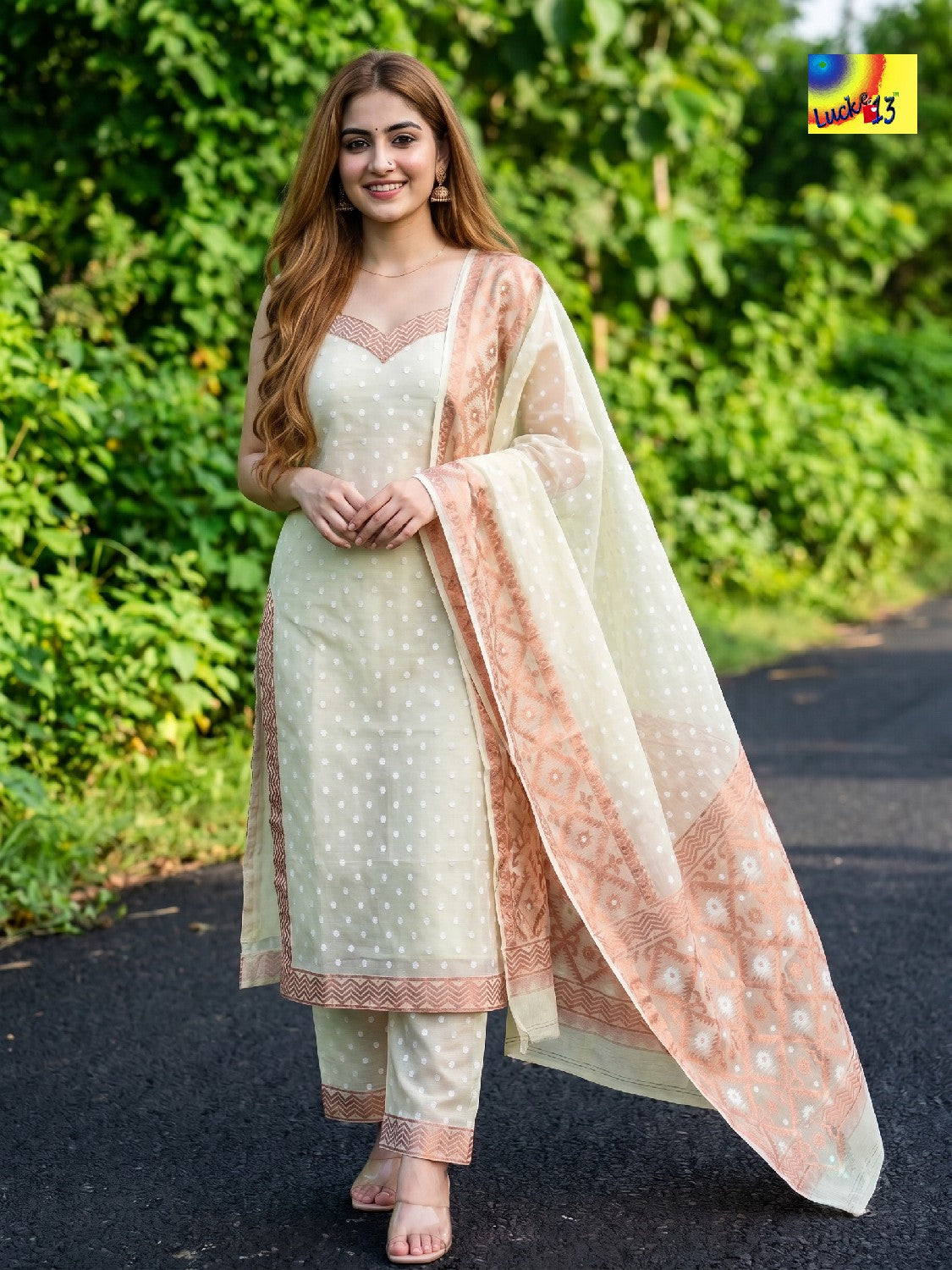 Handloom Jamdani Kurti, Dupatta & Pant Set