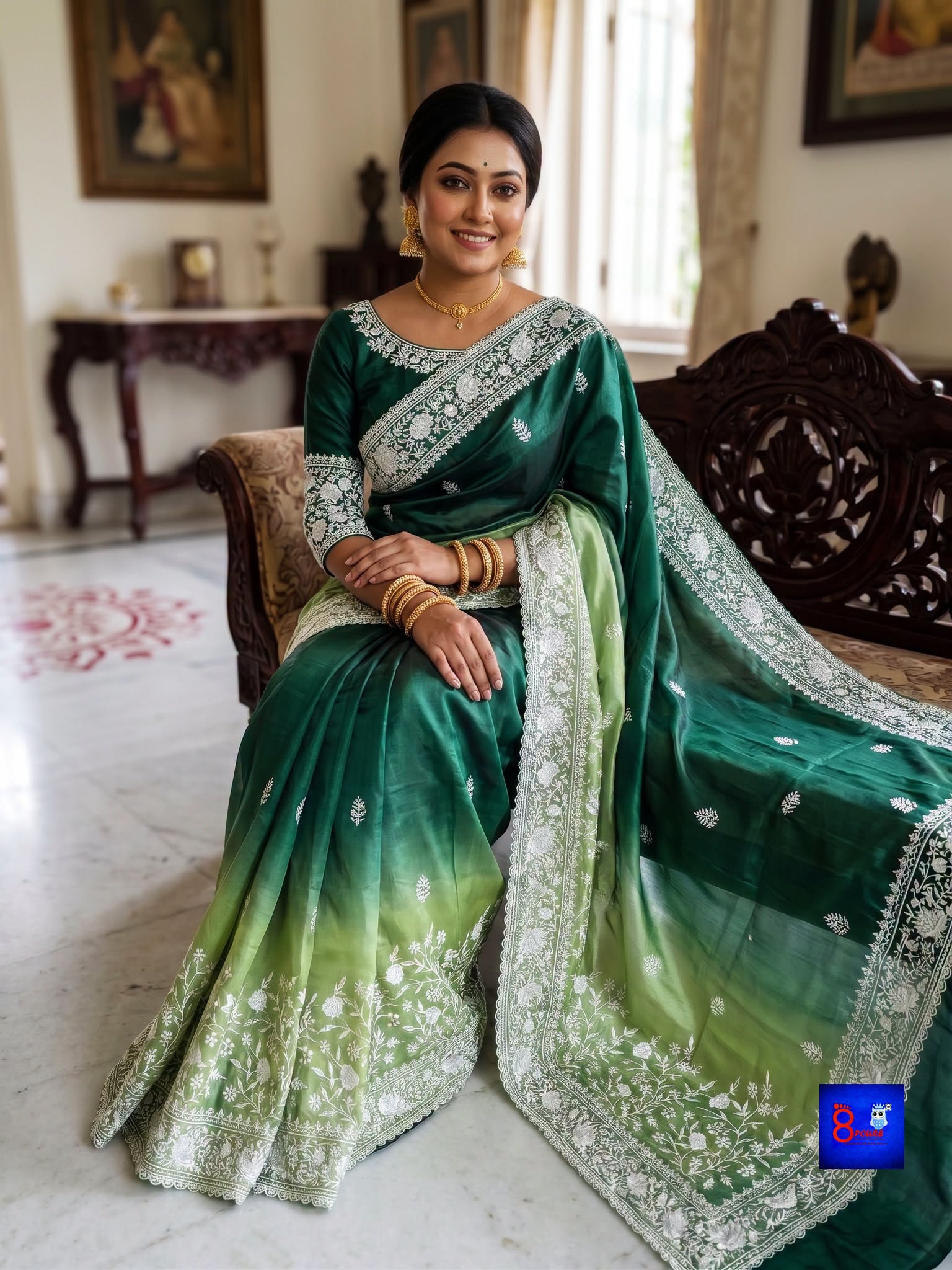 Chiffon Tissue Chikankari Parshi Embroidered Saree