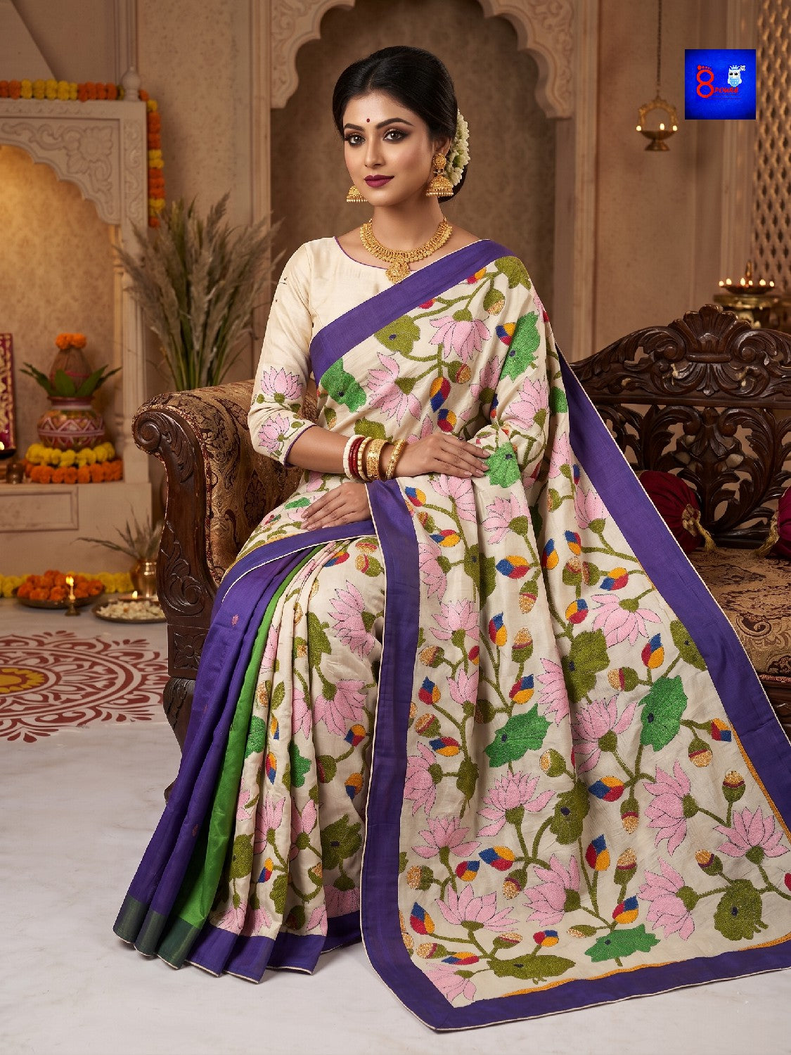 Threaded Fusion Silk Saree