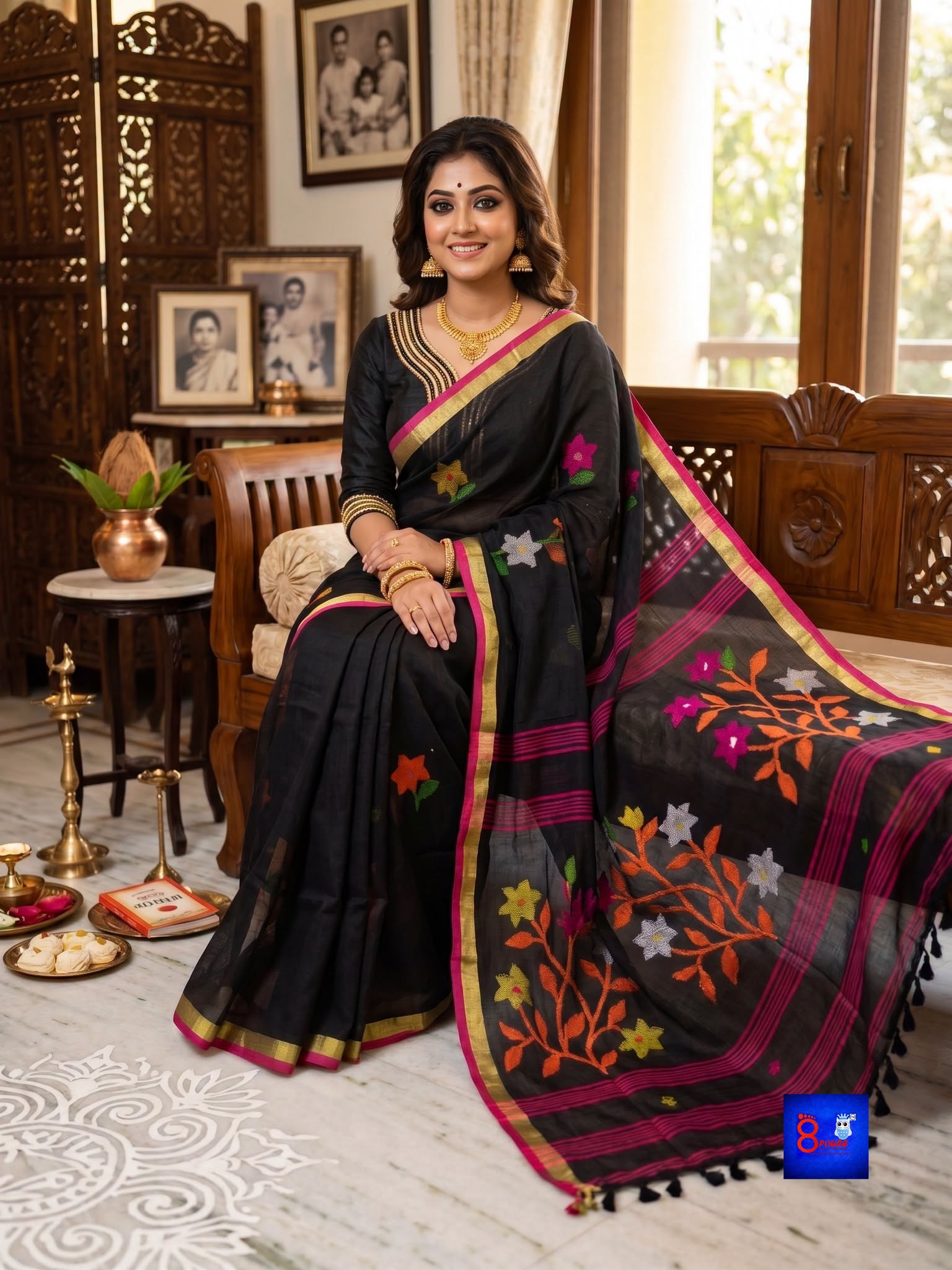 Pure Handwoven Linen Jamdani Saree