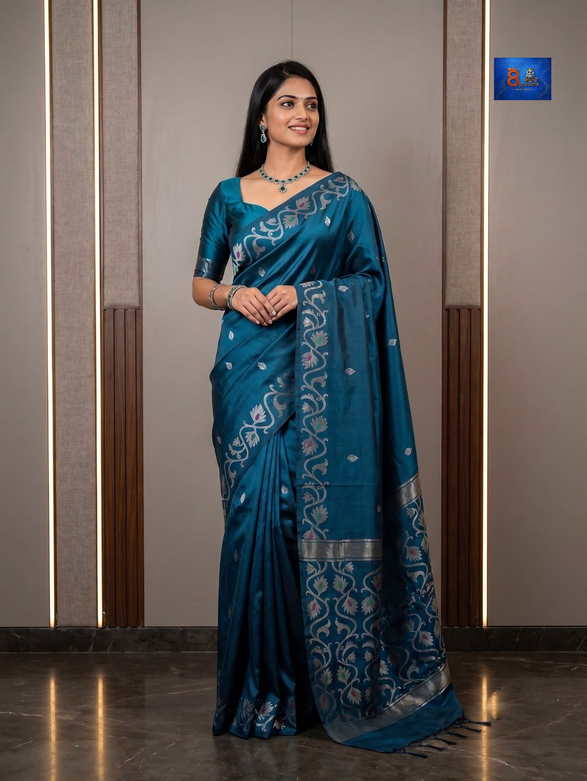 Modal Silk Jamdani Saree - Feroza