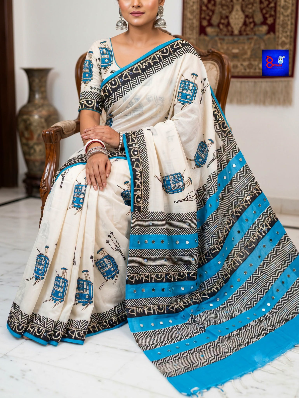 Pure Cotton Glittering Canvas Saree - Kolkata