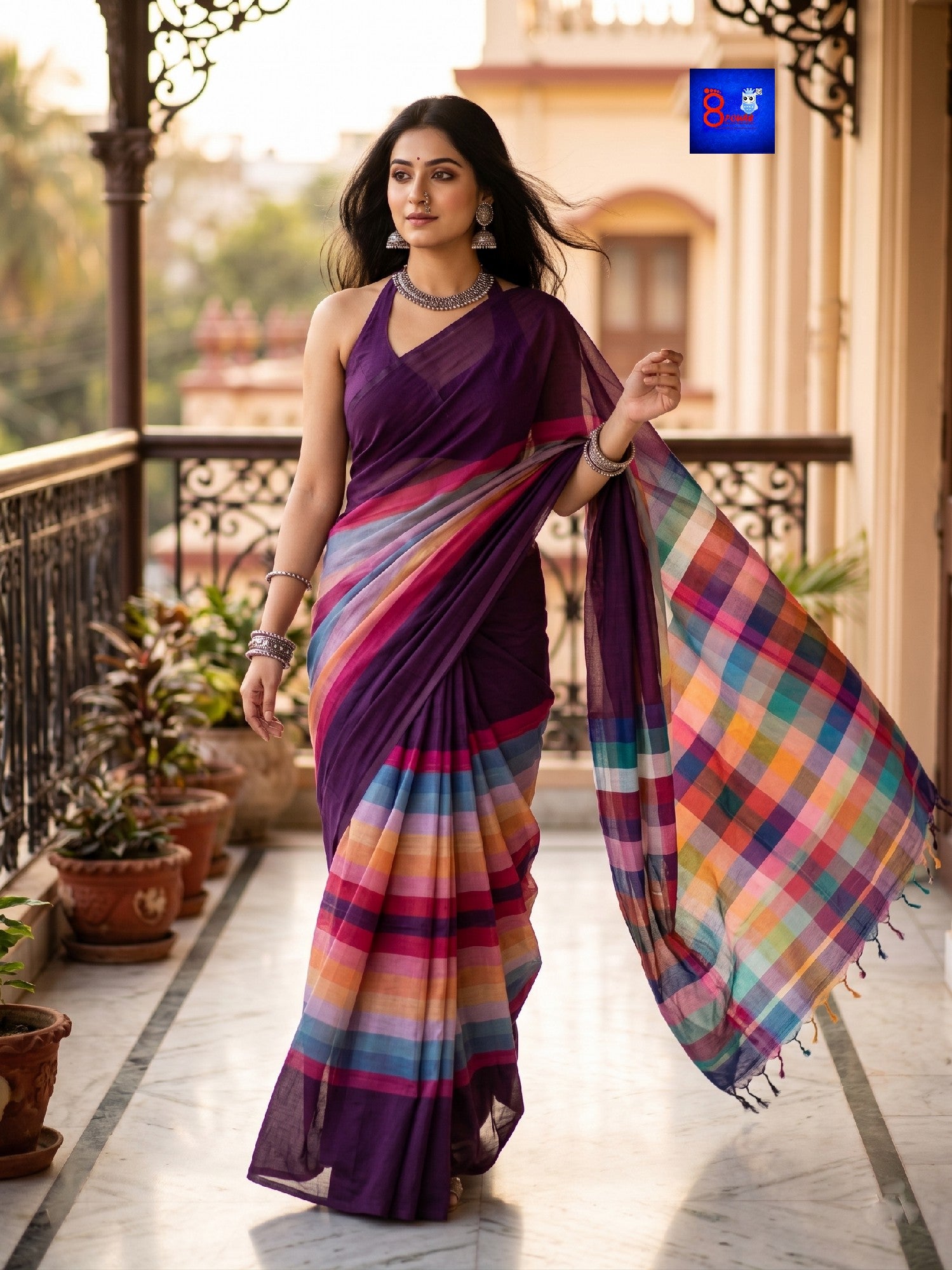 Lightweight Striped Mulmul Cotton Saree