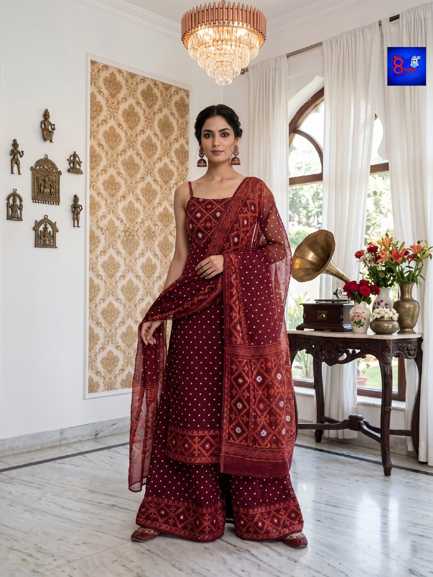 Jamdani Kurti, Palazzo Pant & Dupatta Set