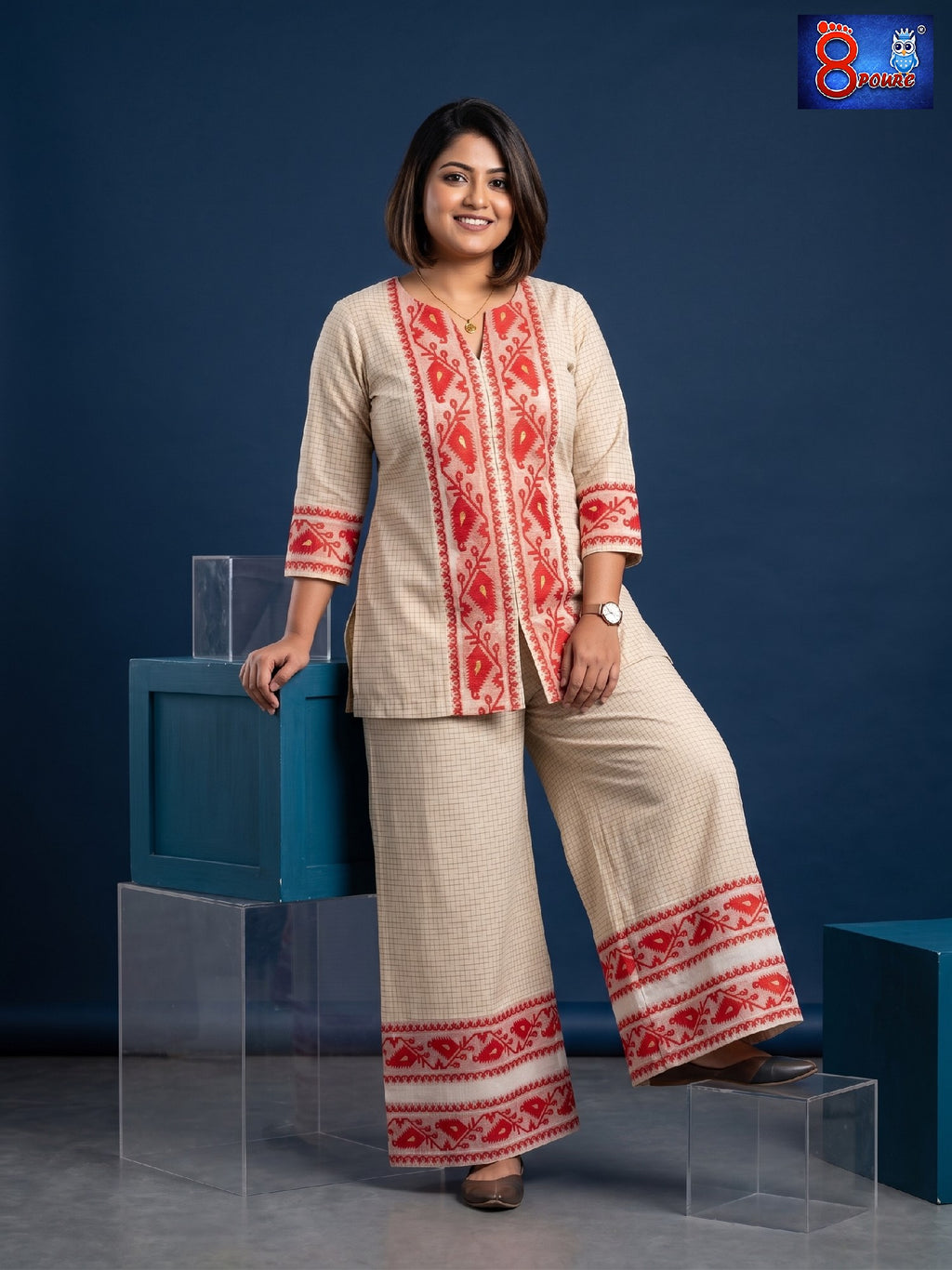 Pure Cotton Zari Check Jamdani Coord Set