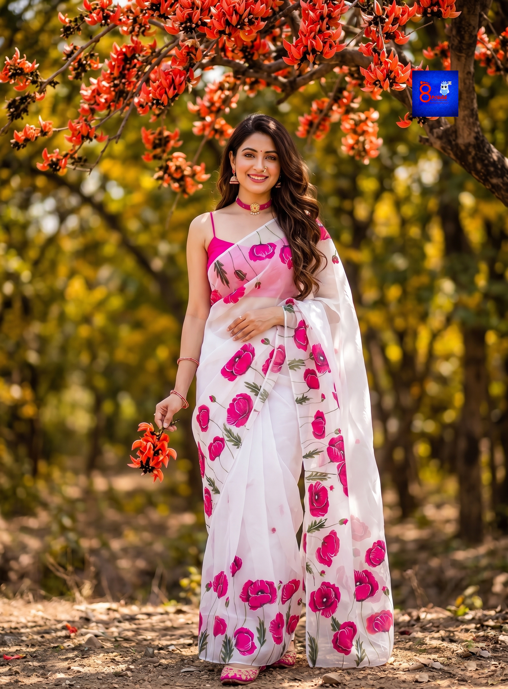Canvas Saree - Handpainted Organza Saree