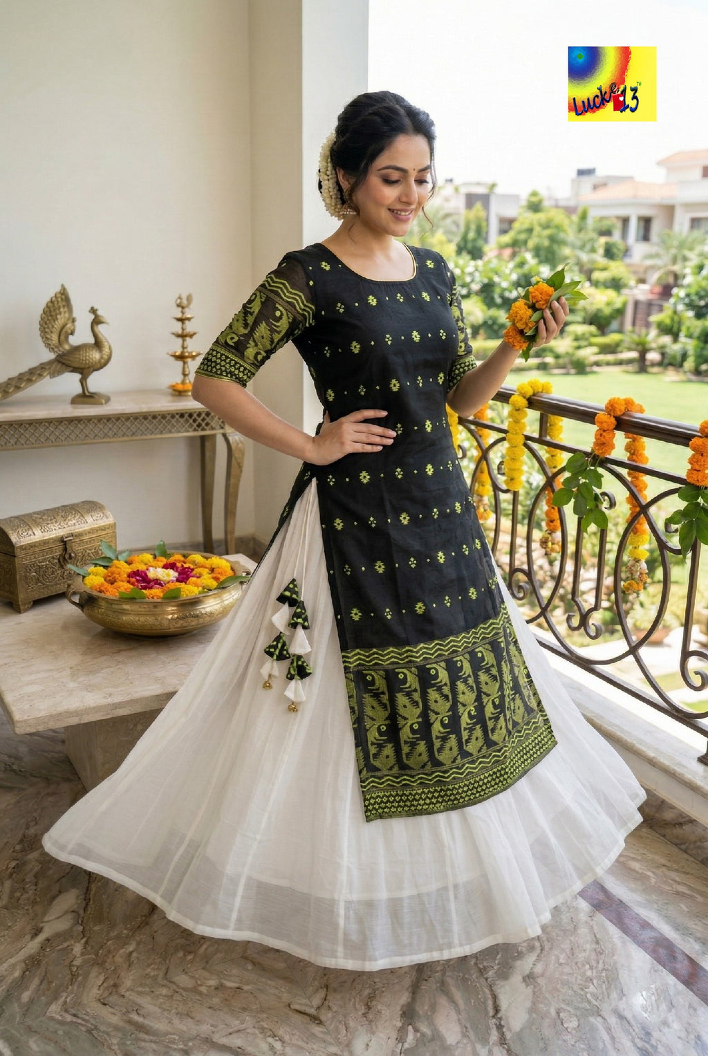 Handloom Jamdani Layered Dress