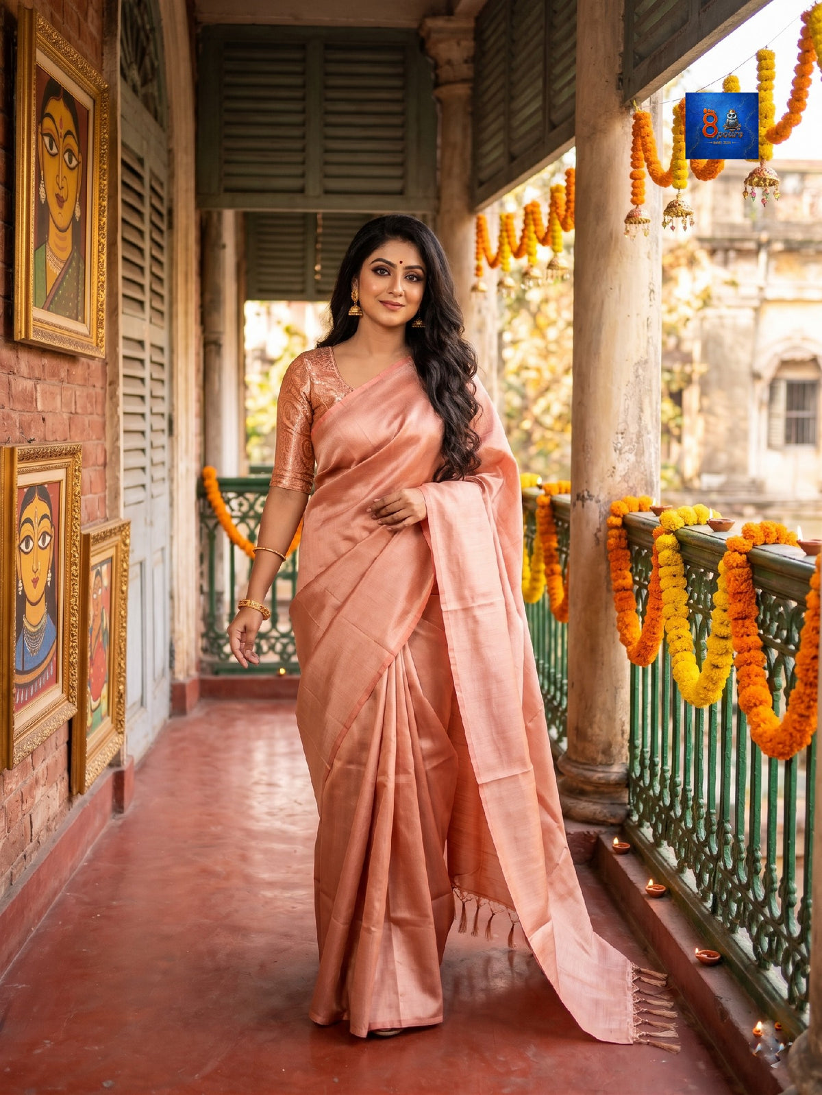 Pure Linen Tissue Saree | Peach