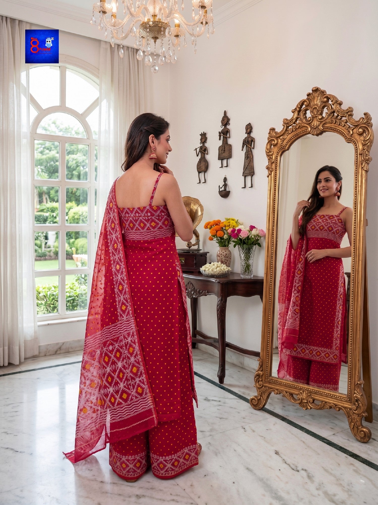 Jamdani Kurti, Palazzo Pant & Dupatta Set
