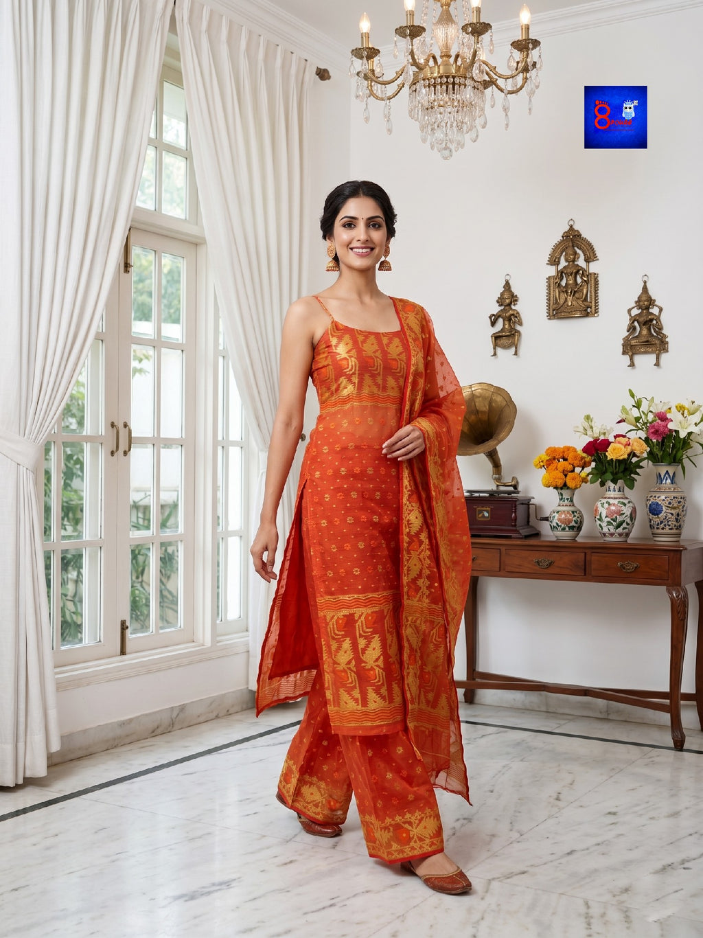 Jamdani Kurti, Palazzo Pant & Dupatta Set