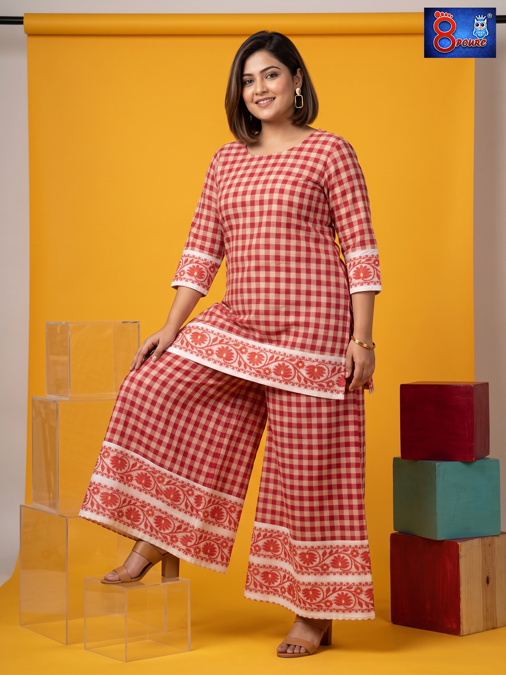 Pure Cotton Zari Check Jamdani Coord Set
