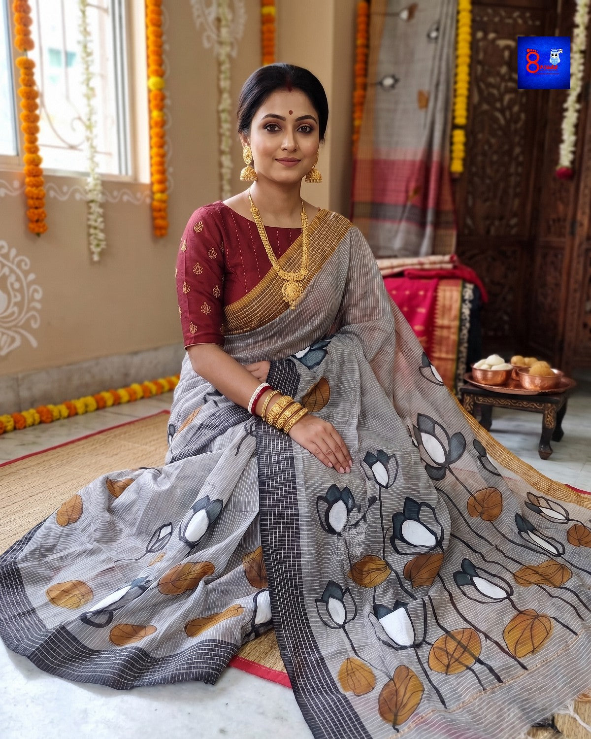 Hand-Painted Pure Bengal Cotton Saree