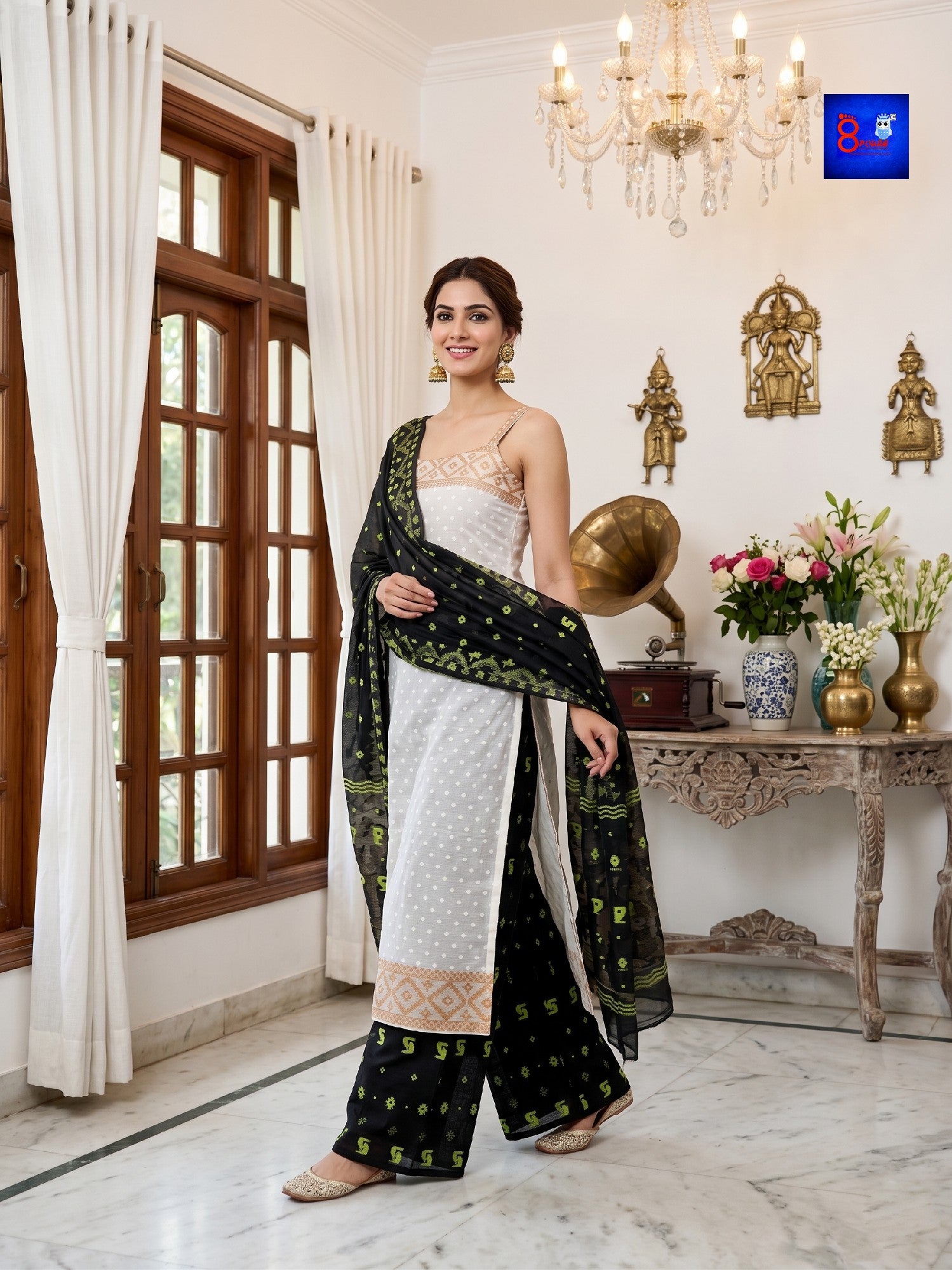 Jamdani Kurti, Palazzo Pant & Dupatta Set