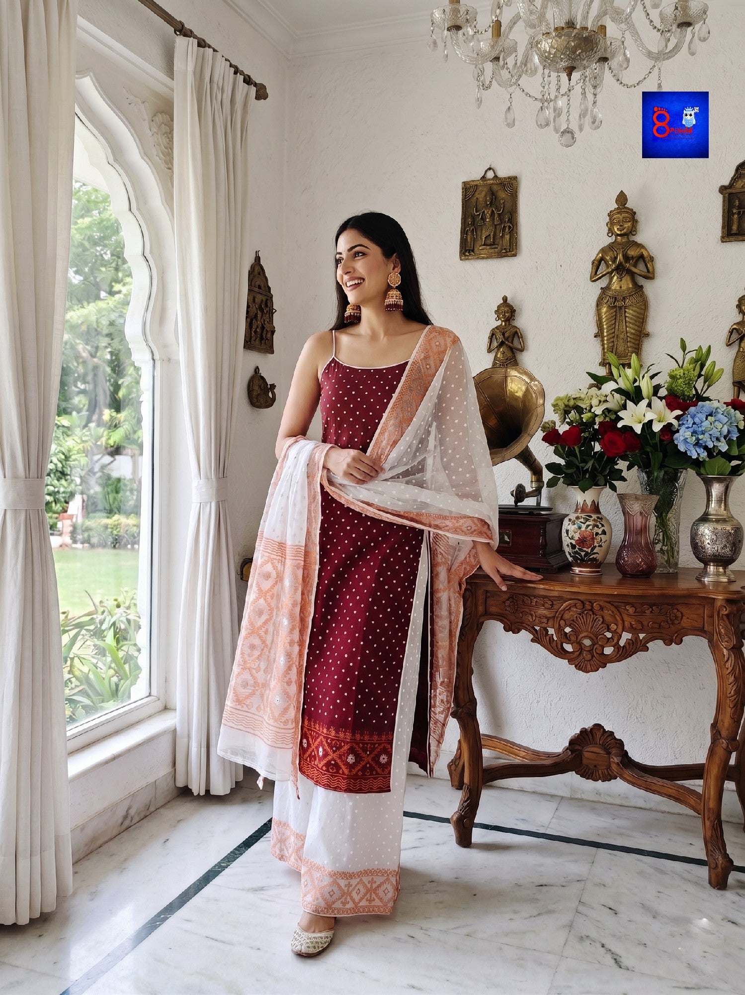Jamdani Kurti, Palazzo Pant & Dupatta Set