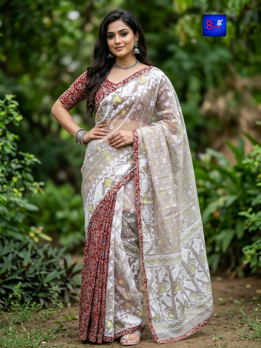 Designer Jamdani Kalamkari Saree