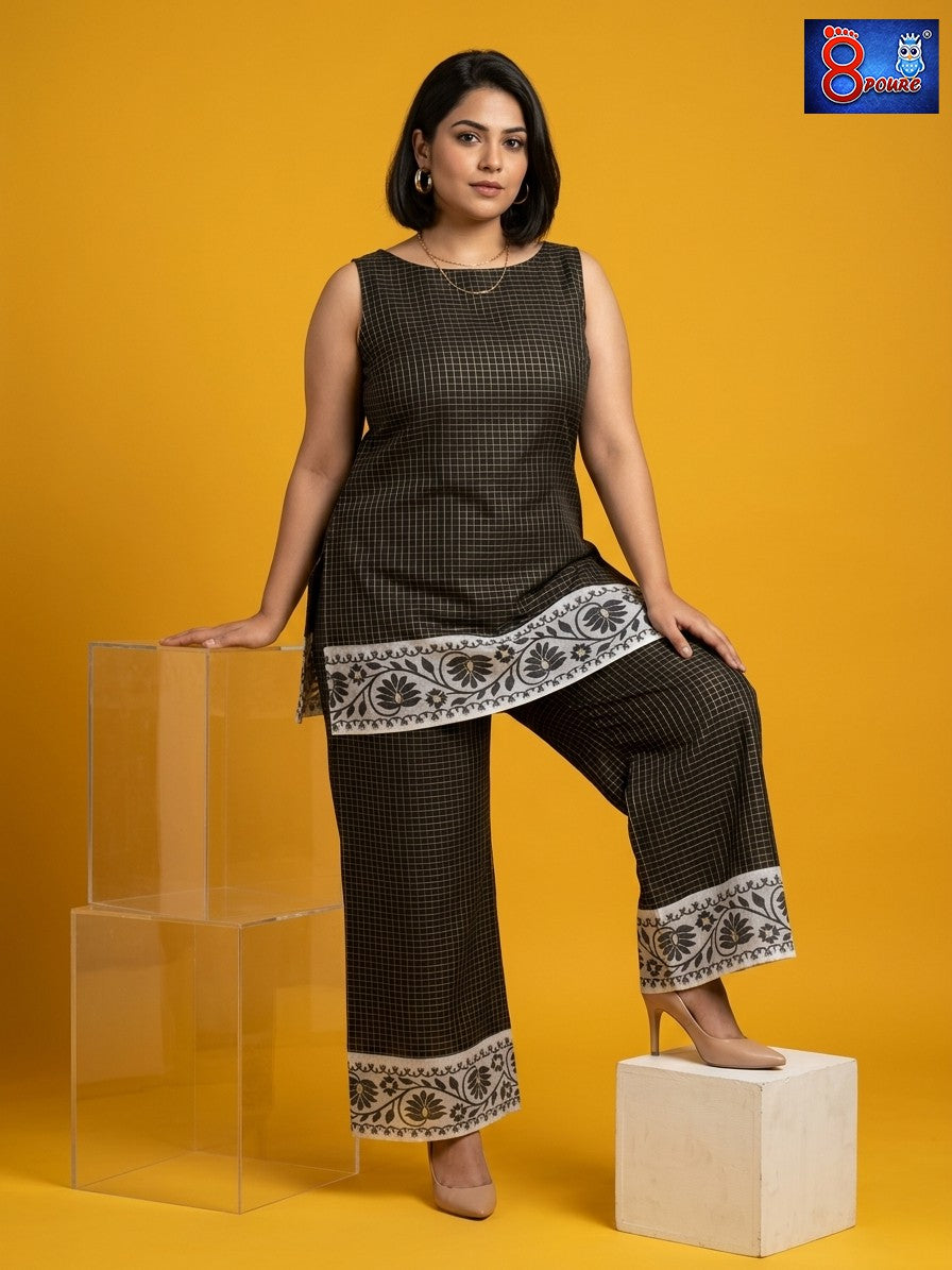 Pure Cotton Zari Check Jamdani Coord Set
