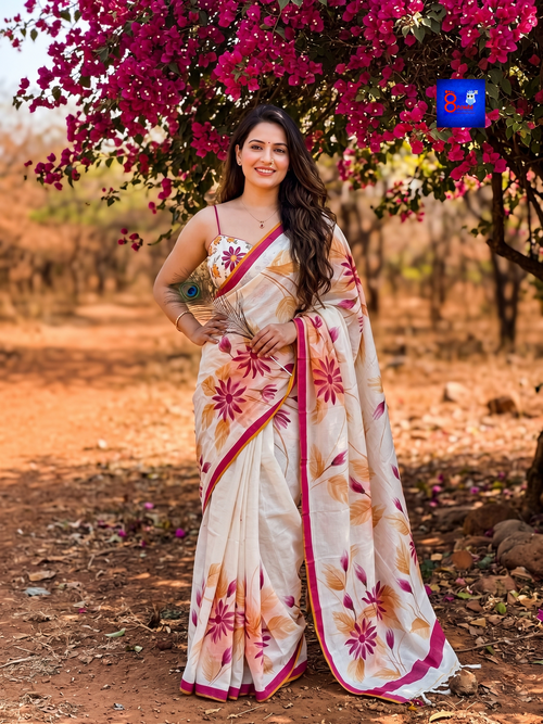 Canvas Saree - Pure Cotton Hand Painted