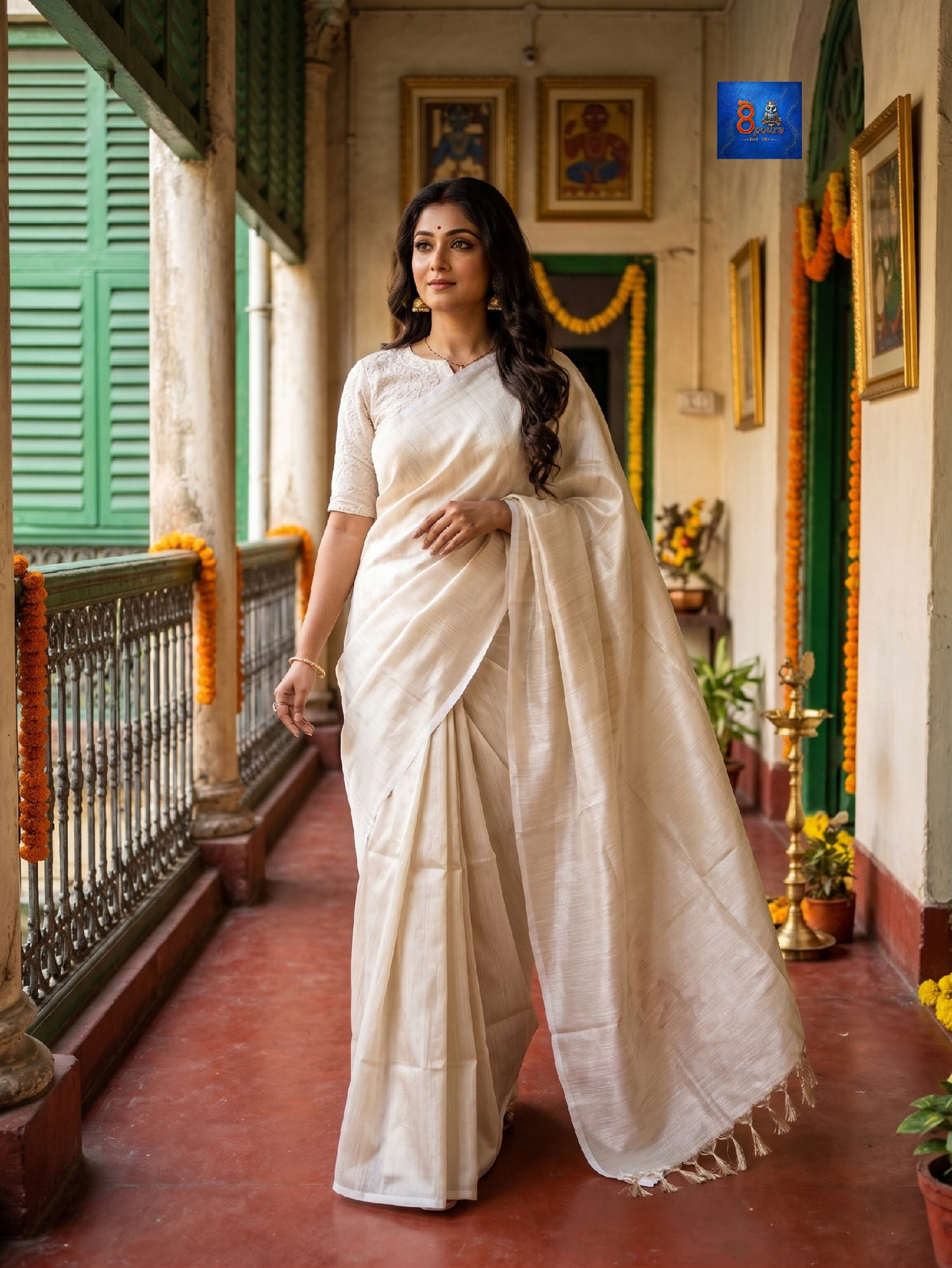 Pure Linen Tissue Saree | Ivory White