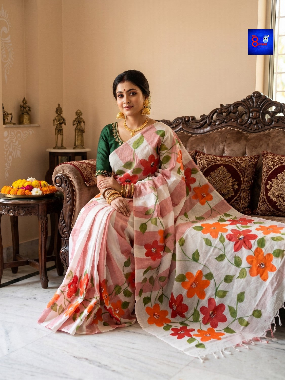 Hand-Painted Pure Bengal Cotton Saree