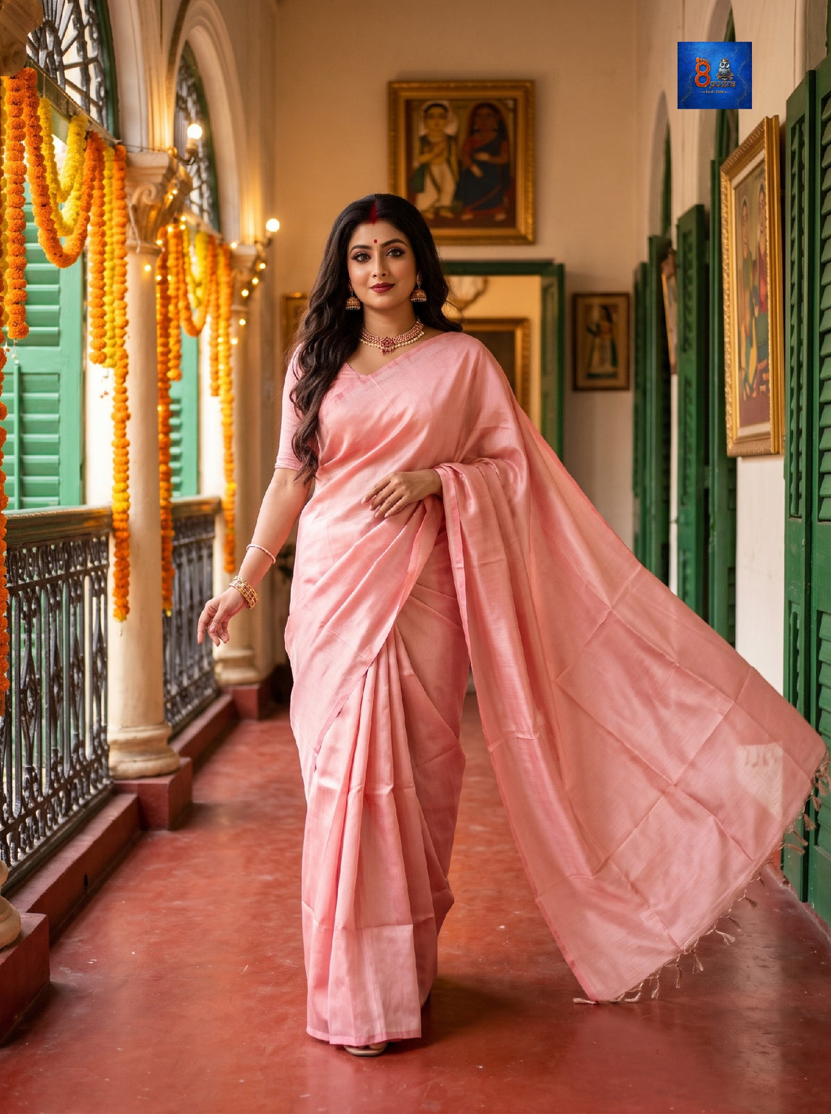Pure Linen Tissue Saree | Pink