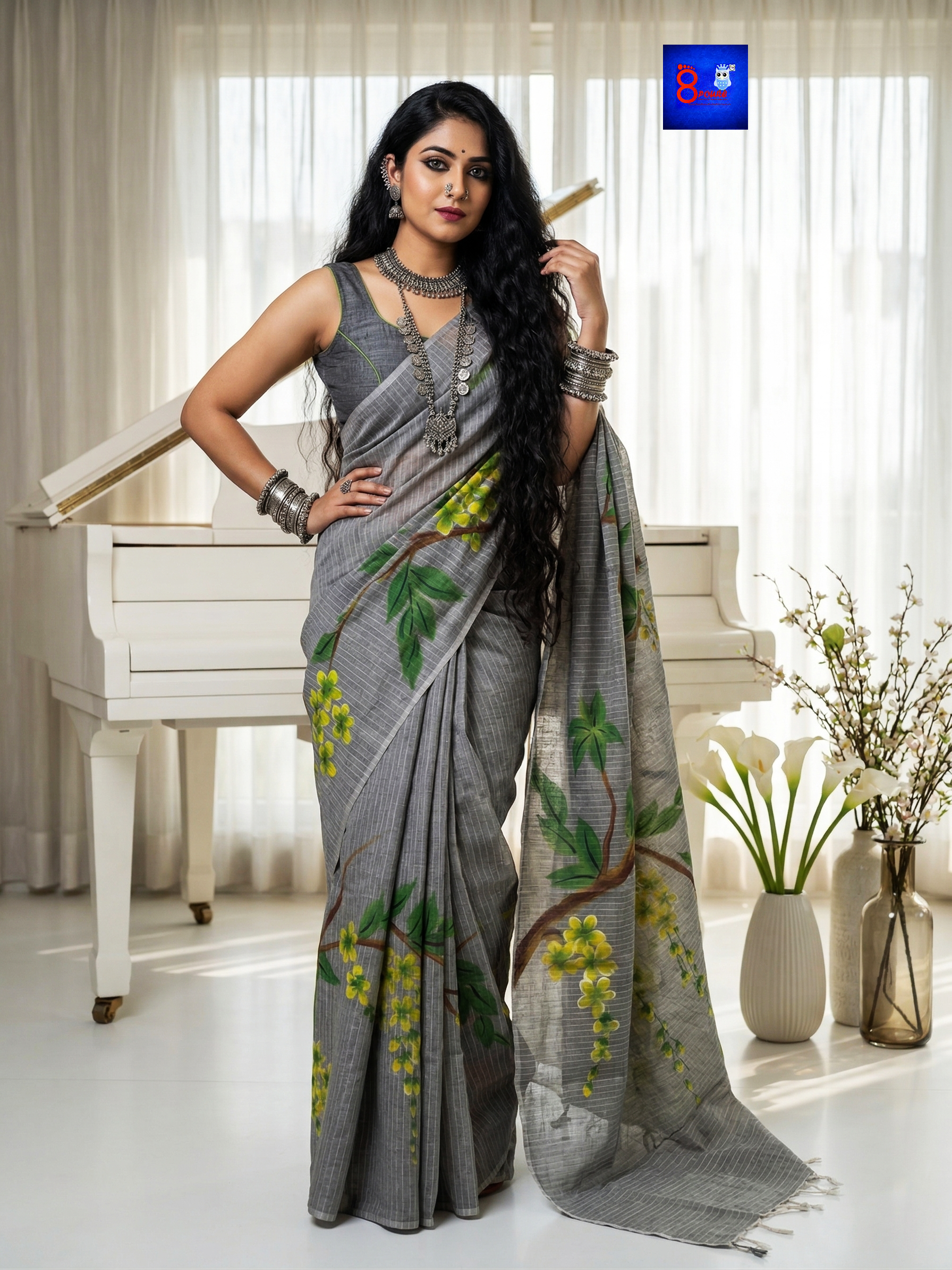 Canvas Saree - Pure Cotton Hand Painted