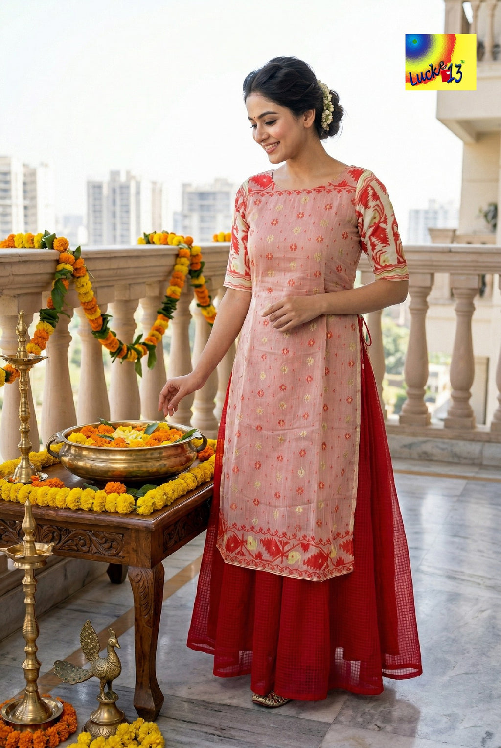 Handloom Jamdani Layered Dress