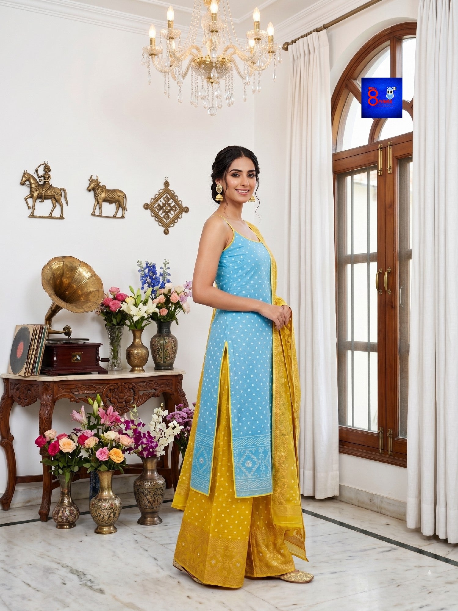 Jamdani Kurti, Palazzo Pant & Dupatta Set