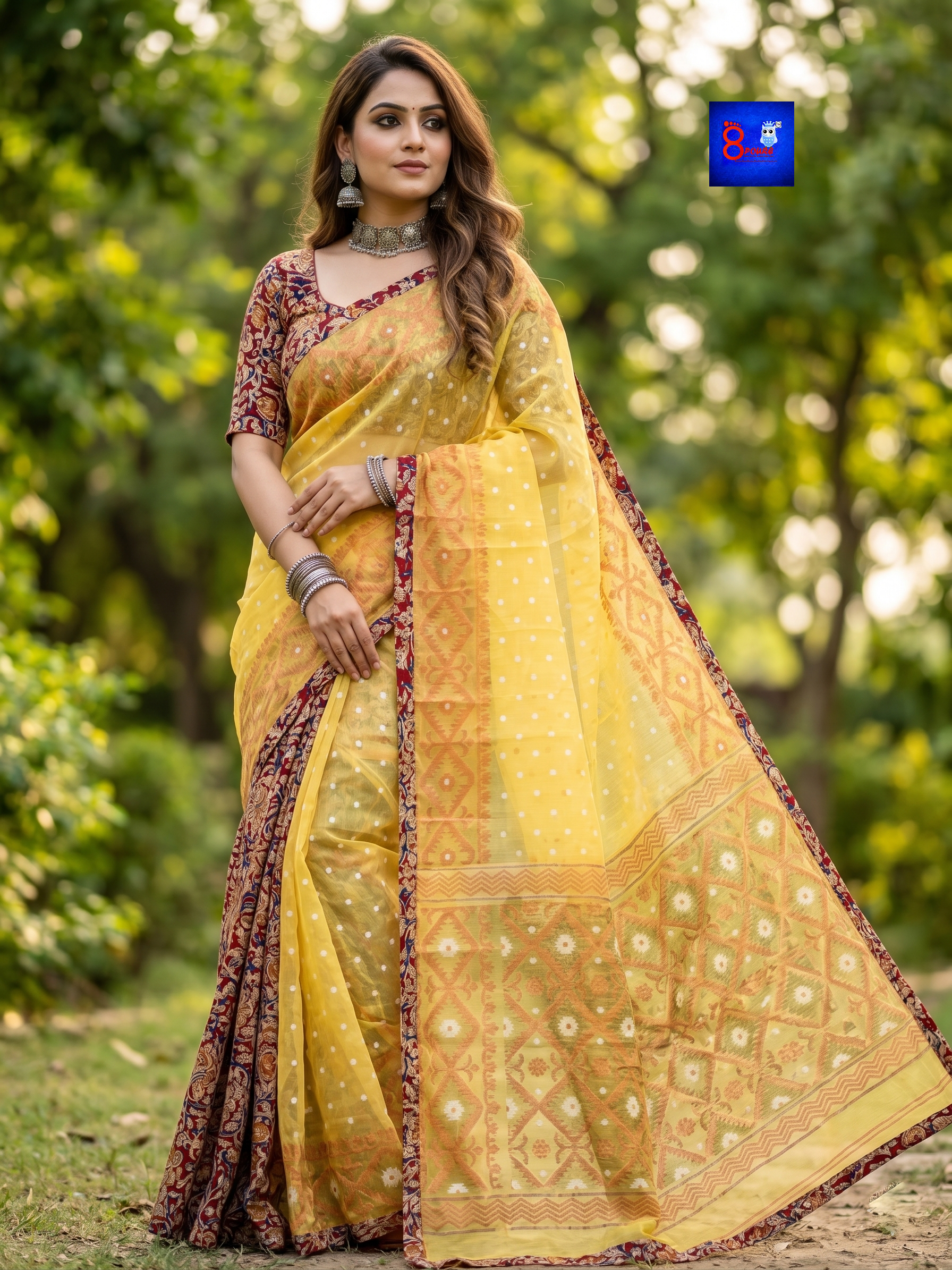 Designer Jamdani Kalamkari Saree
