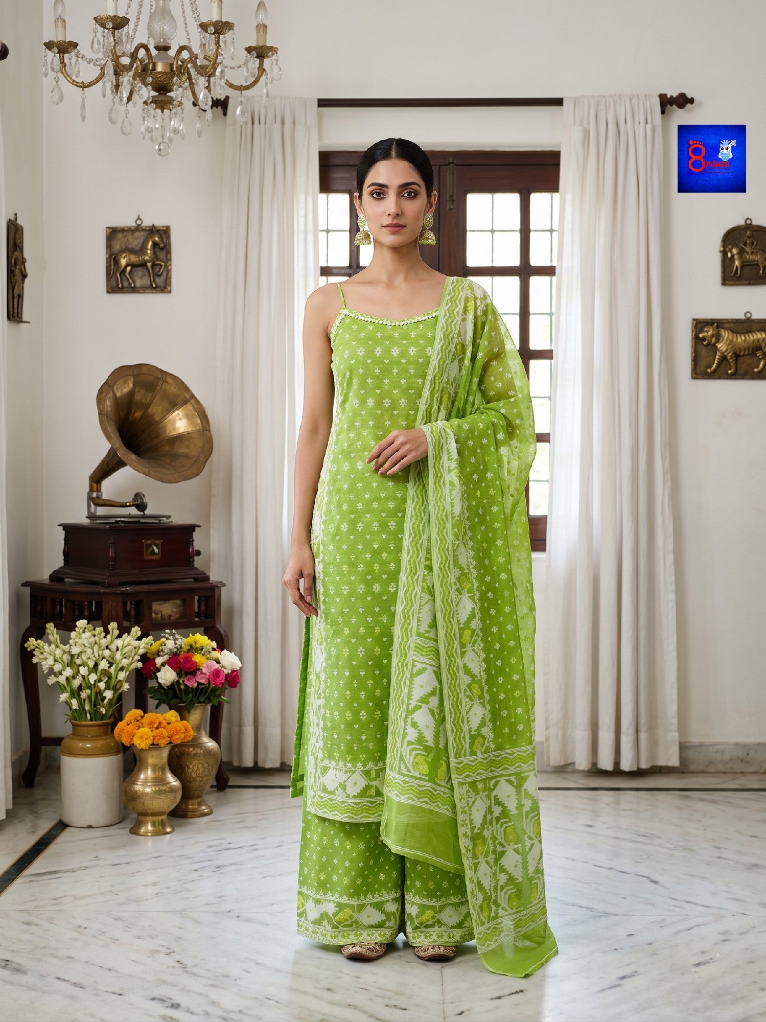Jamdani Kurti, Palazzo Pant & Dupatta Set