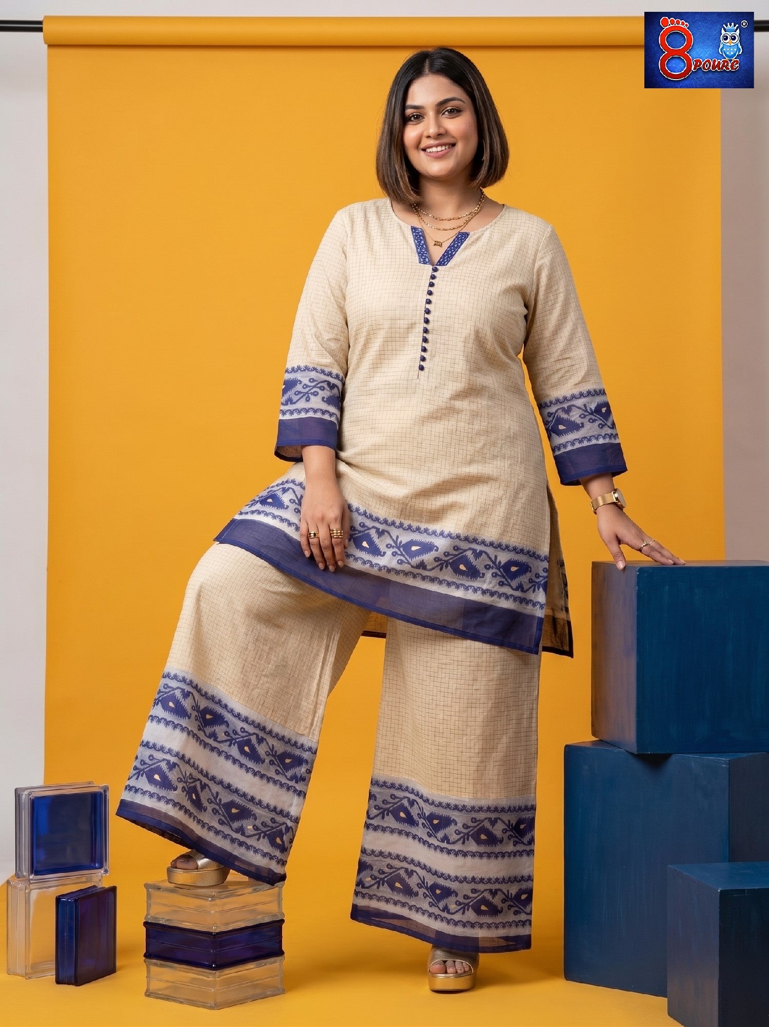 Pure Cotton Zari Check Jamdani Coord Set