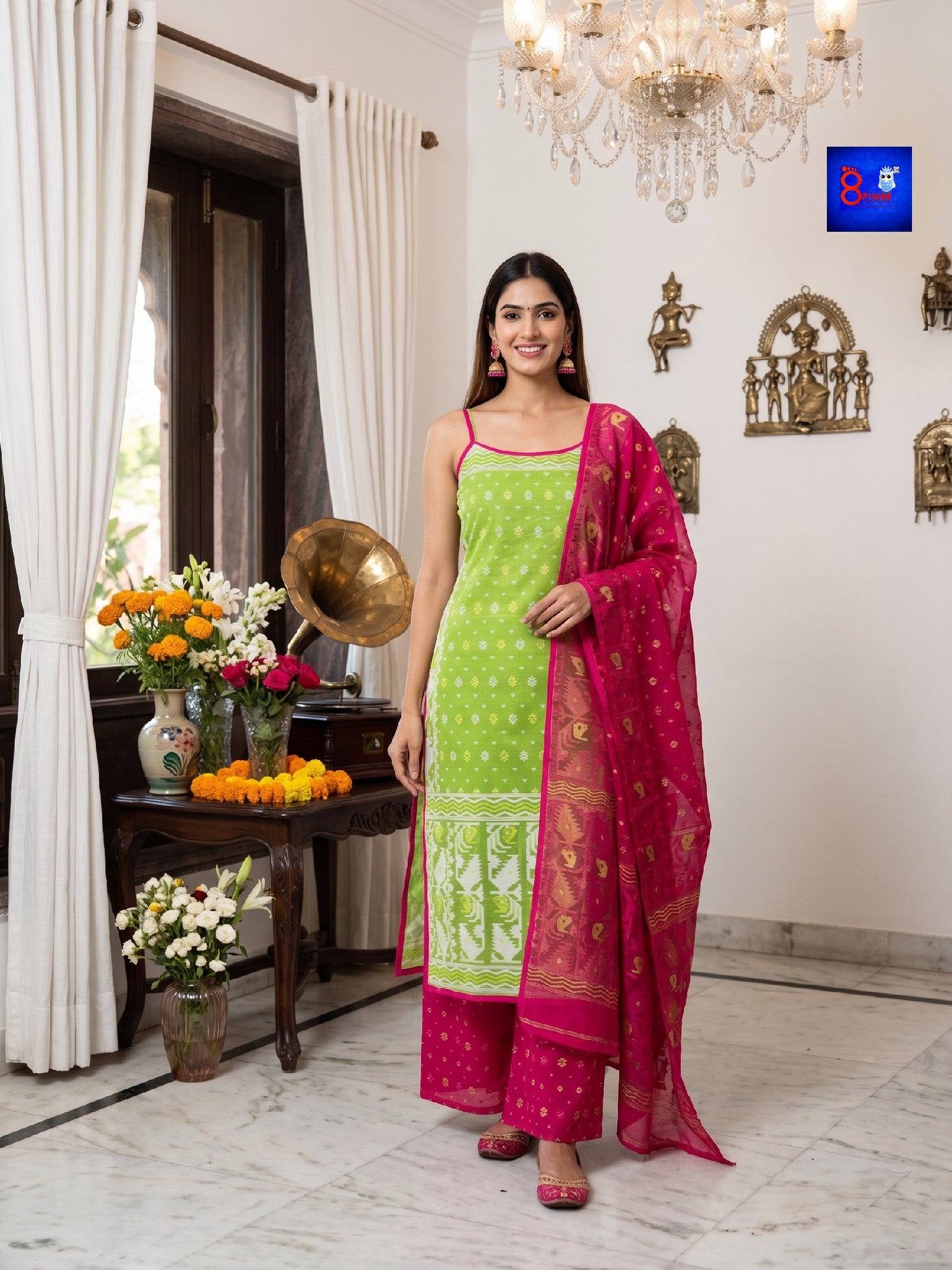Jamdani Kurti, Palazzo Pant & Dupatta Set