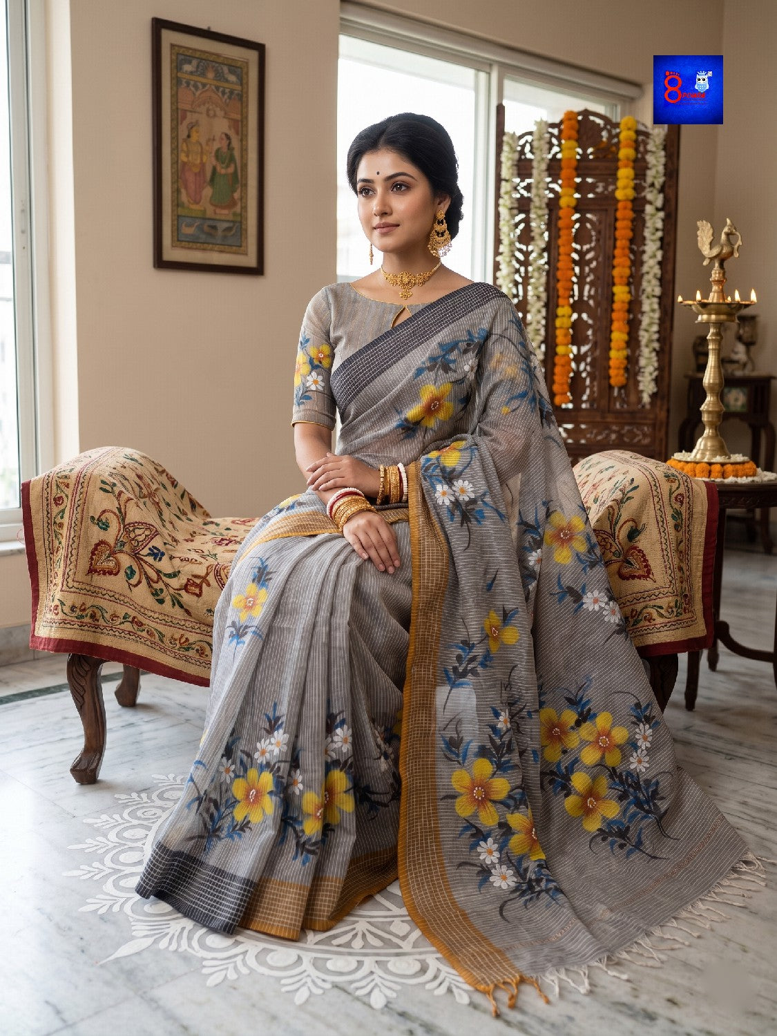 Hand-Painted Pure Bengal Cotton Saree