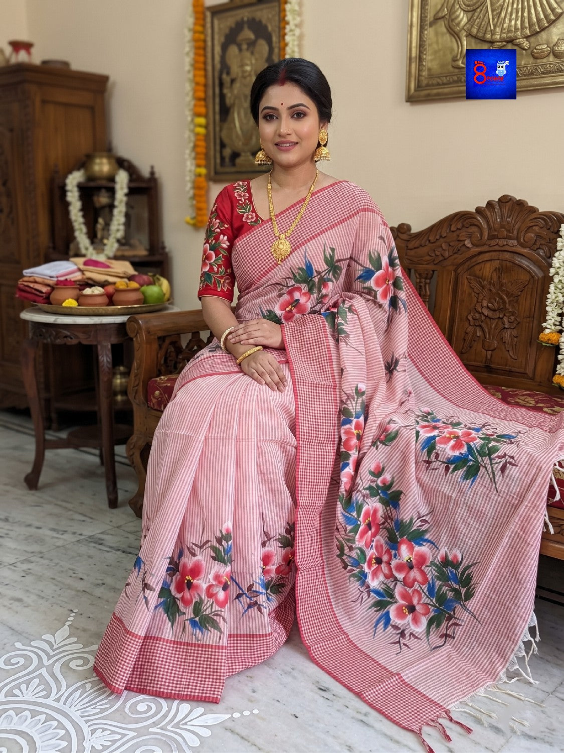 Hand-Painted Pure Bengal Cotton Saree