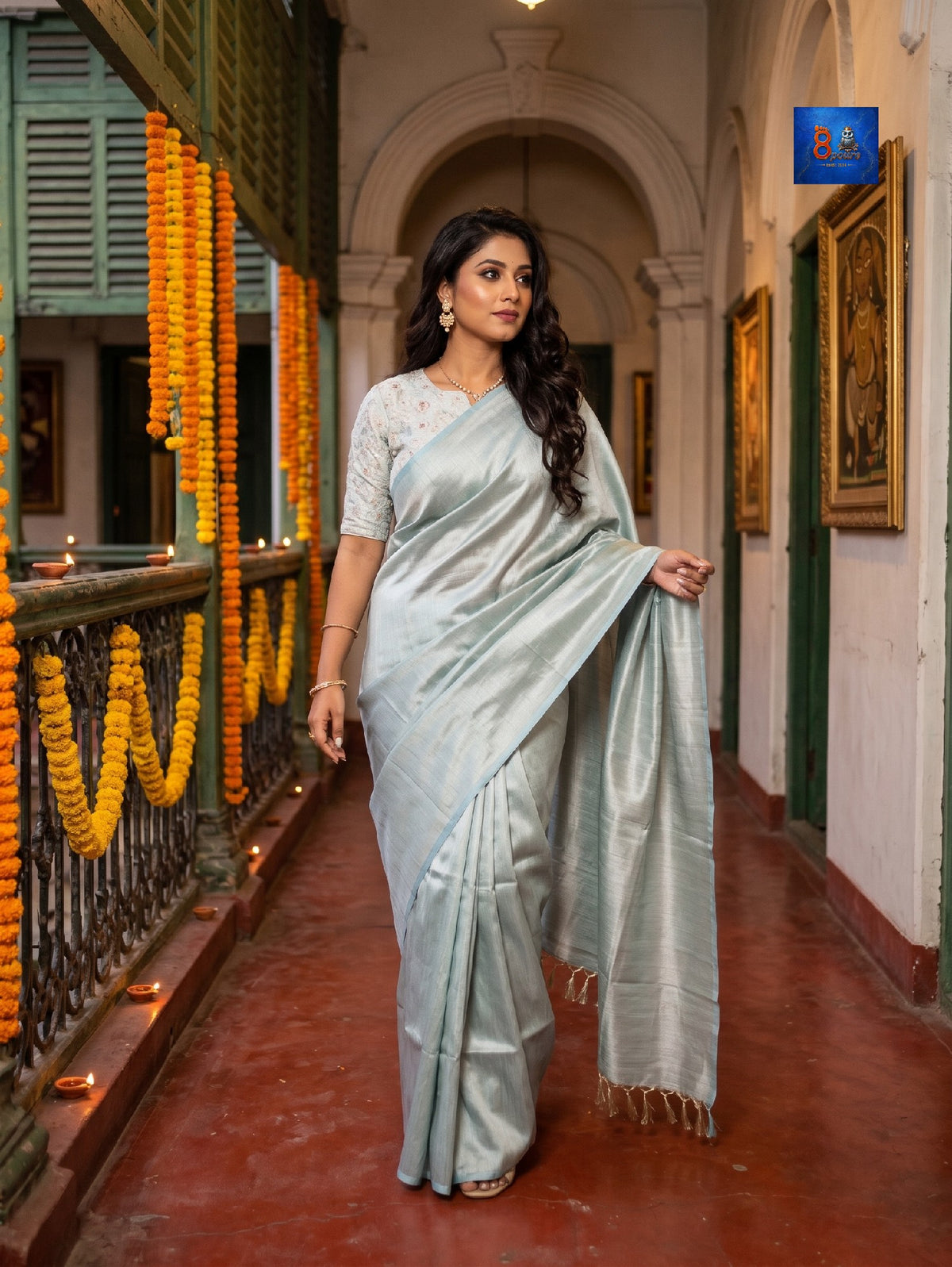 Pure Linen Tissue Saree | Grey