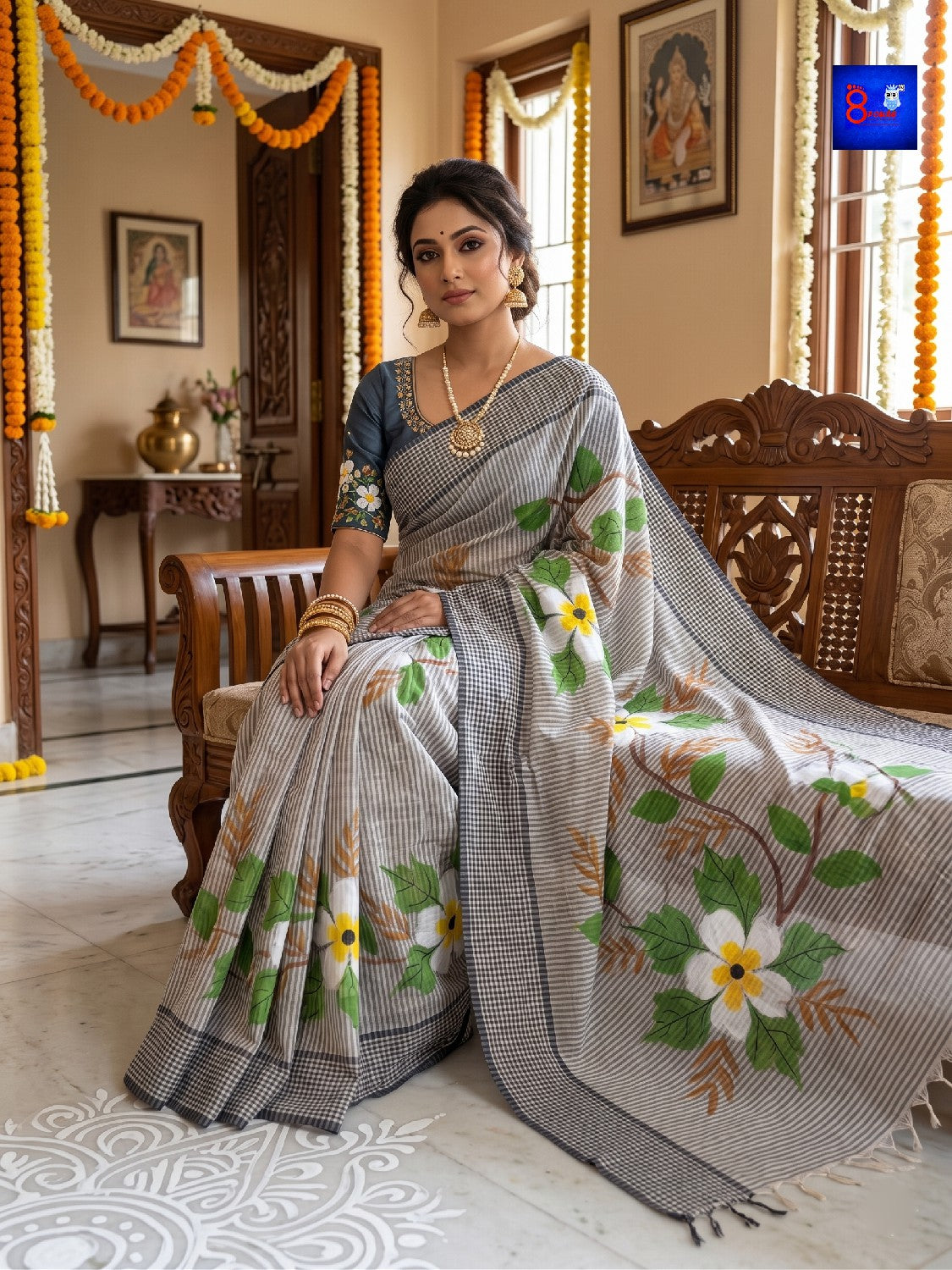Hand-Painted Pure Bengal Cotton Saree