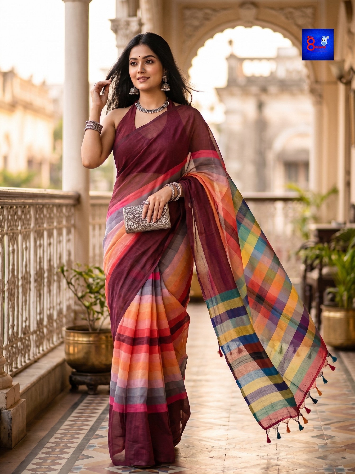 Lightweight Striped Mulmul Cotton Saree