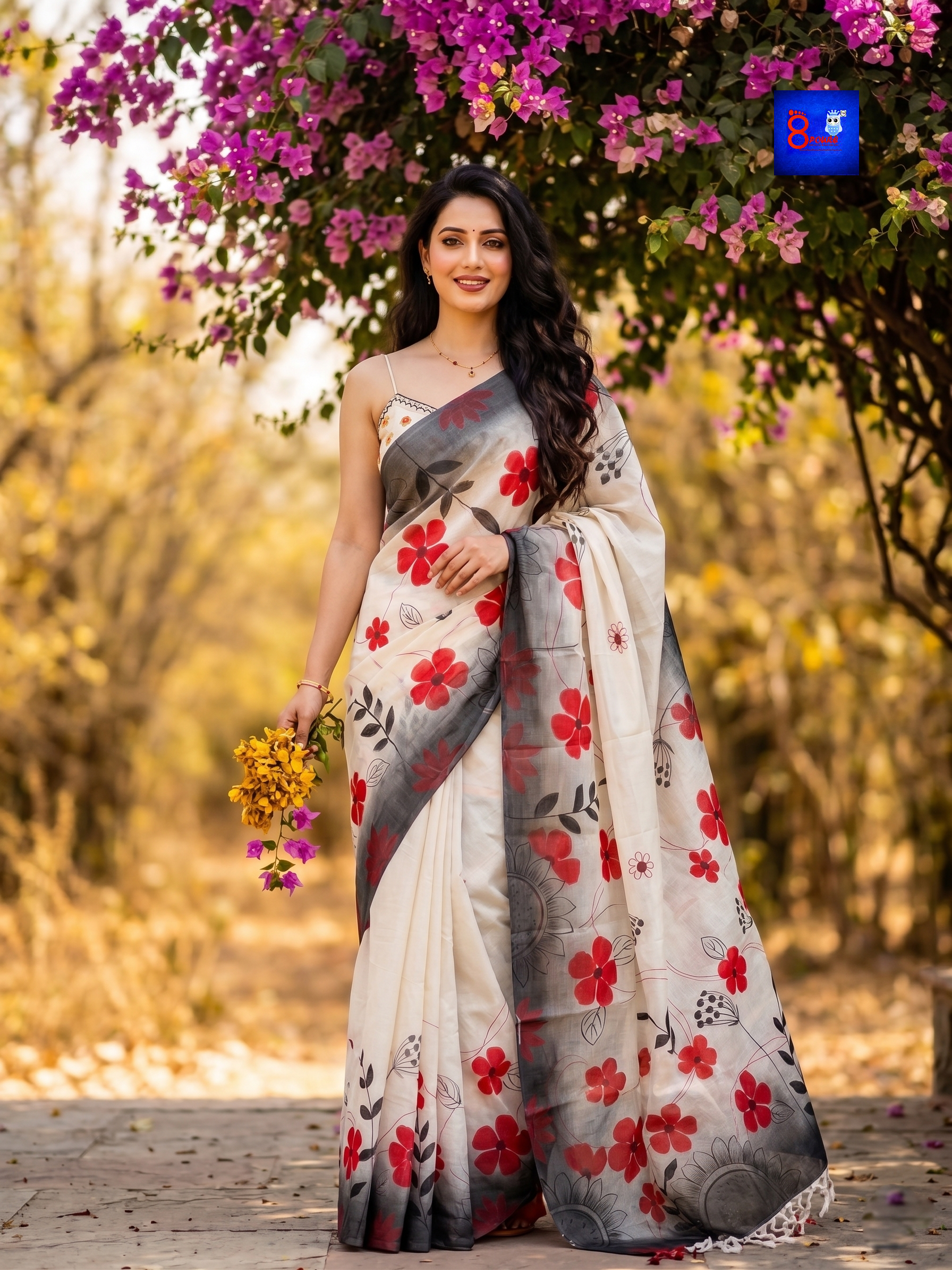 Canvas Saree - Pure Cotton Hand Painted