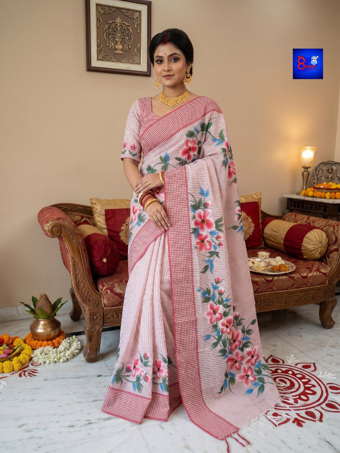 Hand-Painted Pure Bengal Cotton Saree