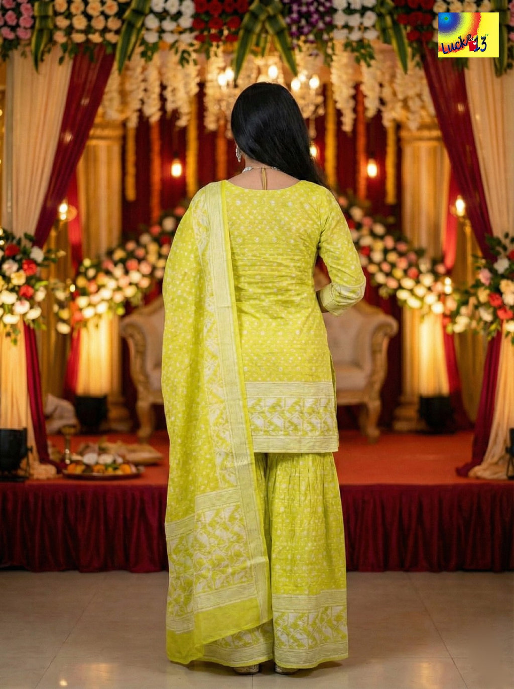 Jamdani Sharara 3-Piece Set - Lemon