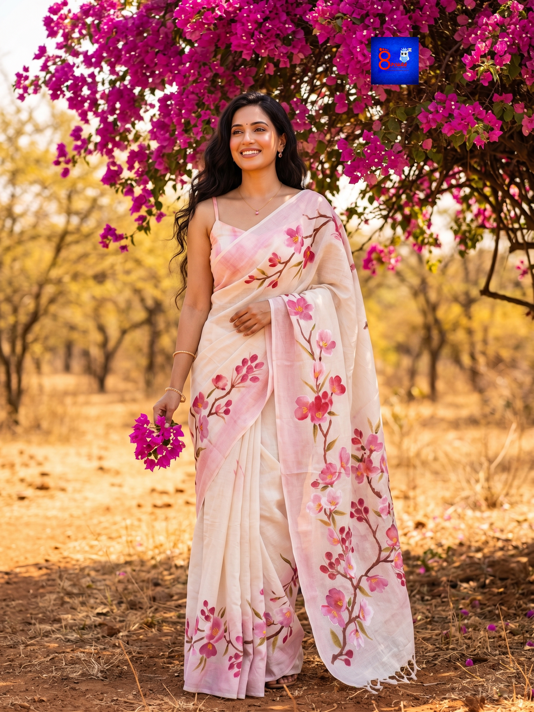 Canvas Saree - Pure Cotton Hand Painted