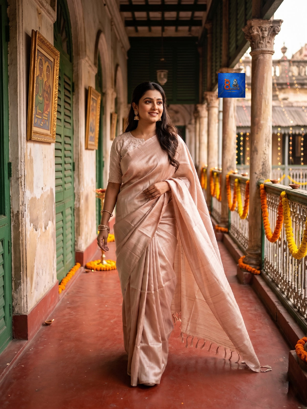 Pure Linen Tissue Saree | Beige